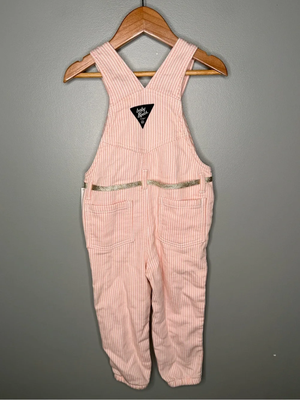 NWT Oshkosh Baby B’gosh Knit Denim Hickory Stripe Overalls - Pink